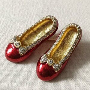 "Ruby Slipper Dreams" Vintage Shoe Brooch - Sparkling Crystal Accents Whimsical